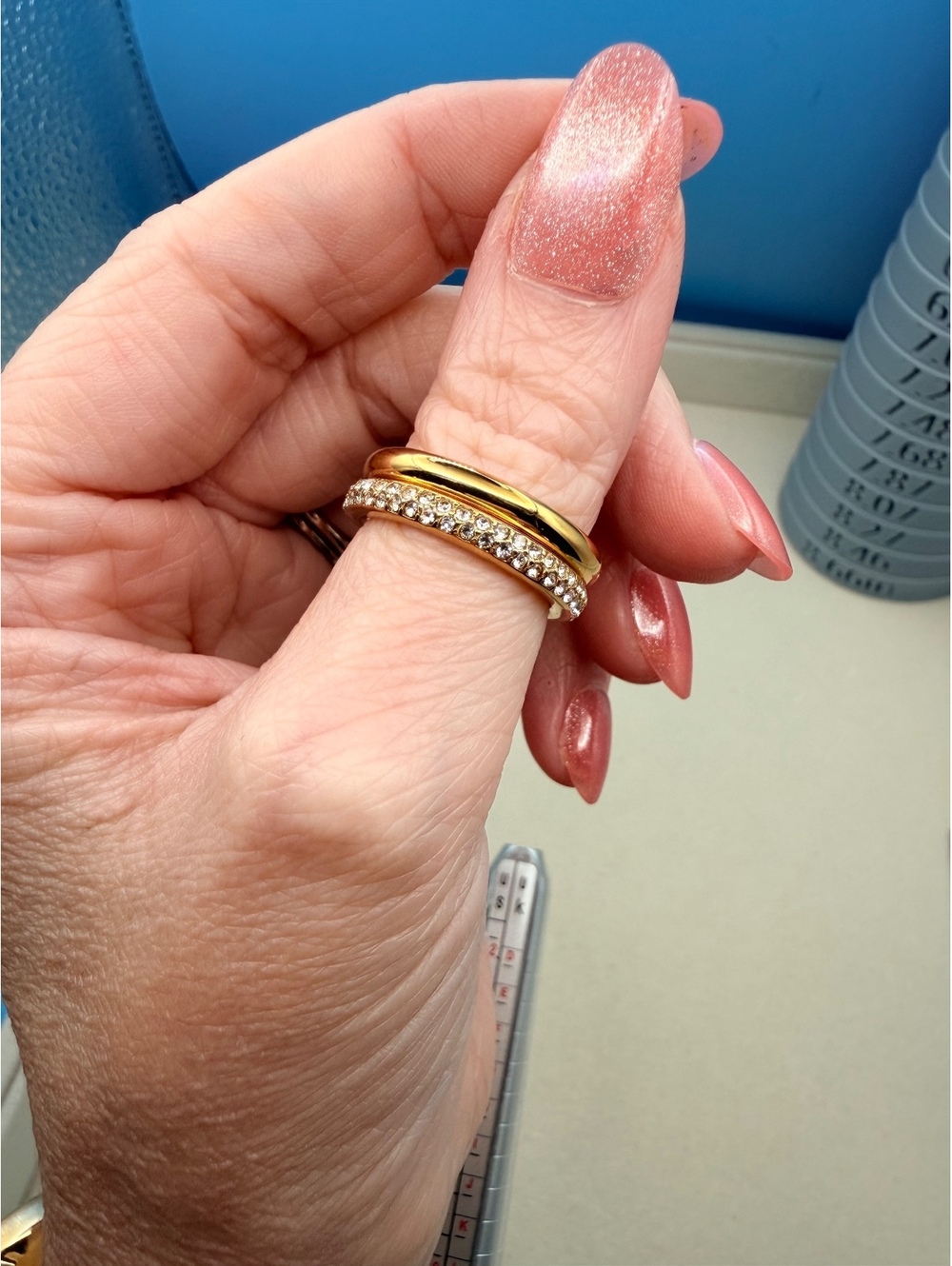 Harper Jewelry 18k Gold Plated dome stacker ring with rhinestones